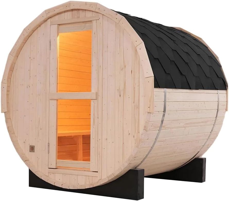 Outdoor 2-Person Spruce Barrel Sauna with Electric Stove - Image 1