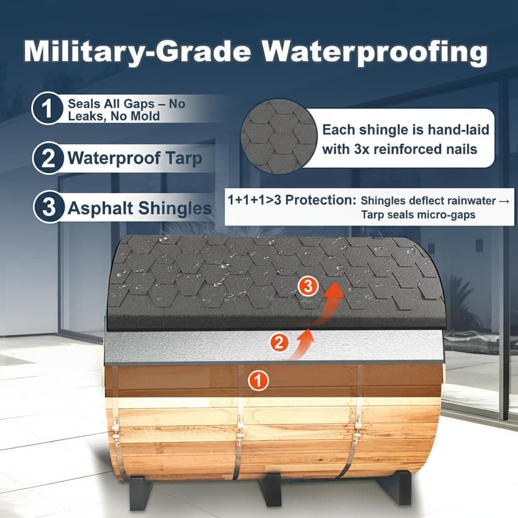 2-4 Person Canadian Hemlock Barrel Sauna with Porch thumbnail 3