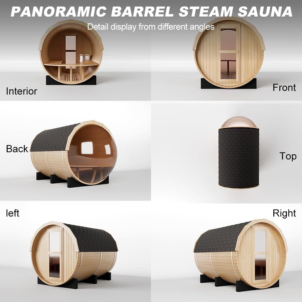 Toule 4-6 Person Red Cedar Panoramic Barrel Sauna thumbnail 3