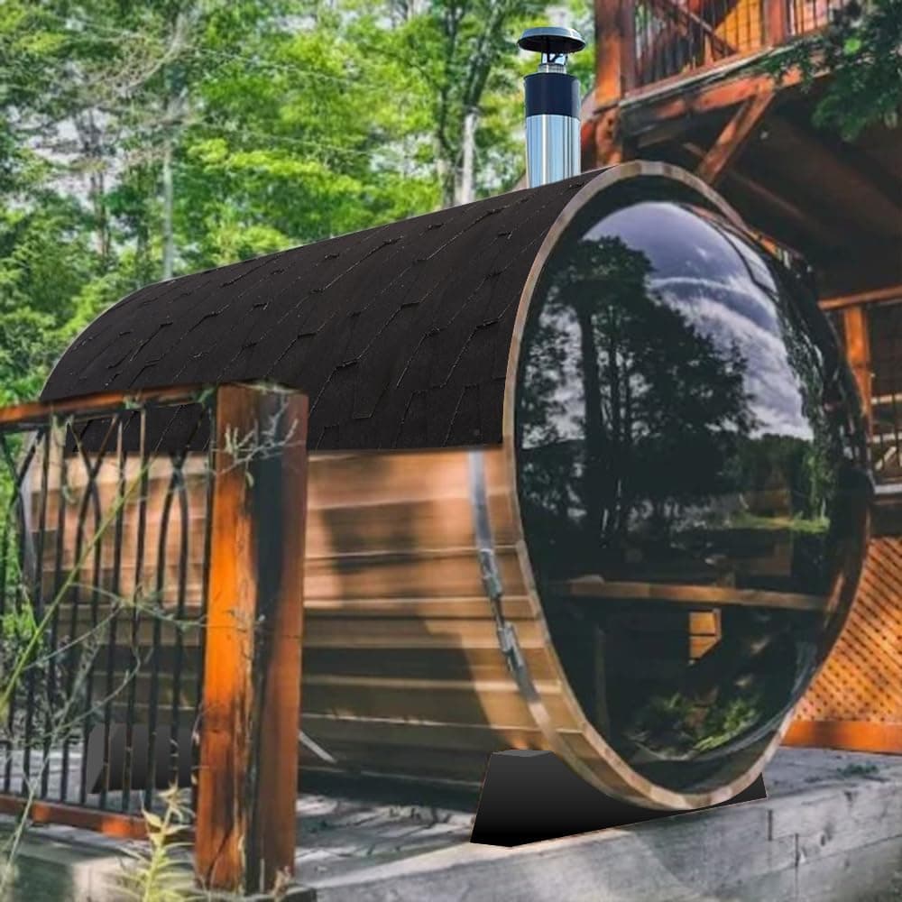 6-8 Person Red Cedar Barrel Sauna with Wood Burning Stove - Image 1