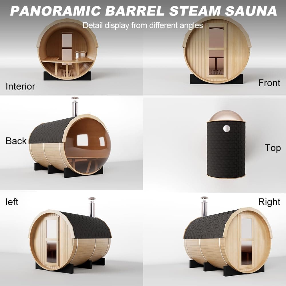 6-8 Person Red Cedar Barrel Sauna with Wood Burning Stove thumbnail 4