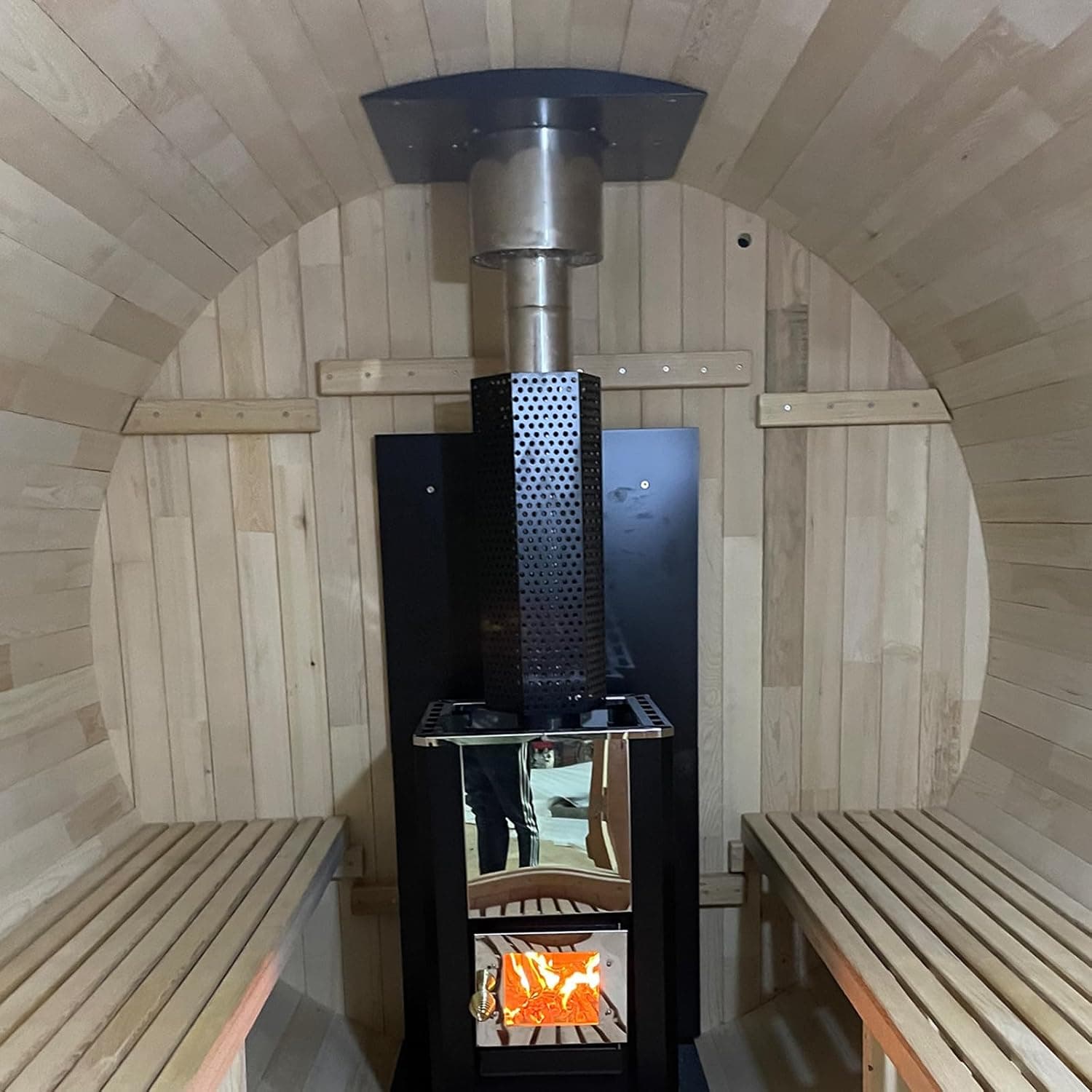 2-4 Person Canadian Hemlock Barrel Sauna with Porch thumbnail 4