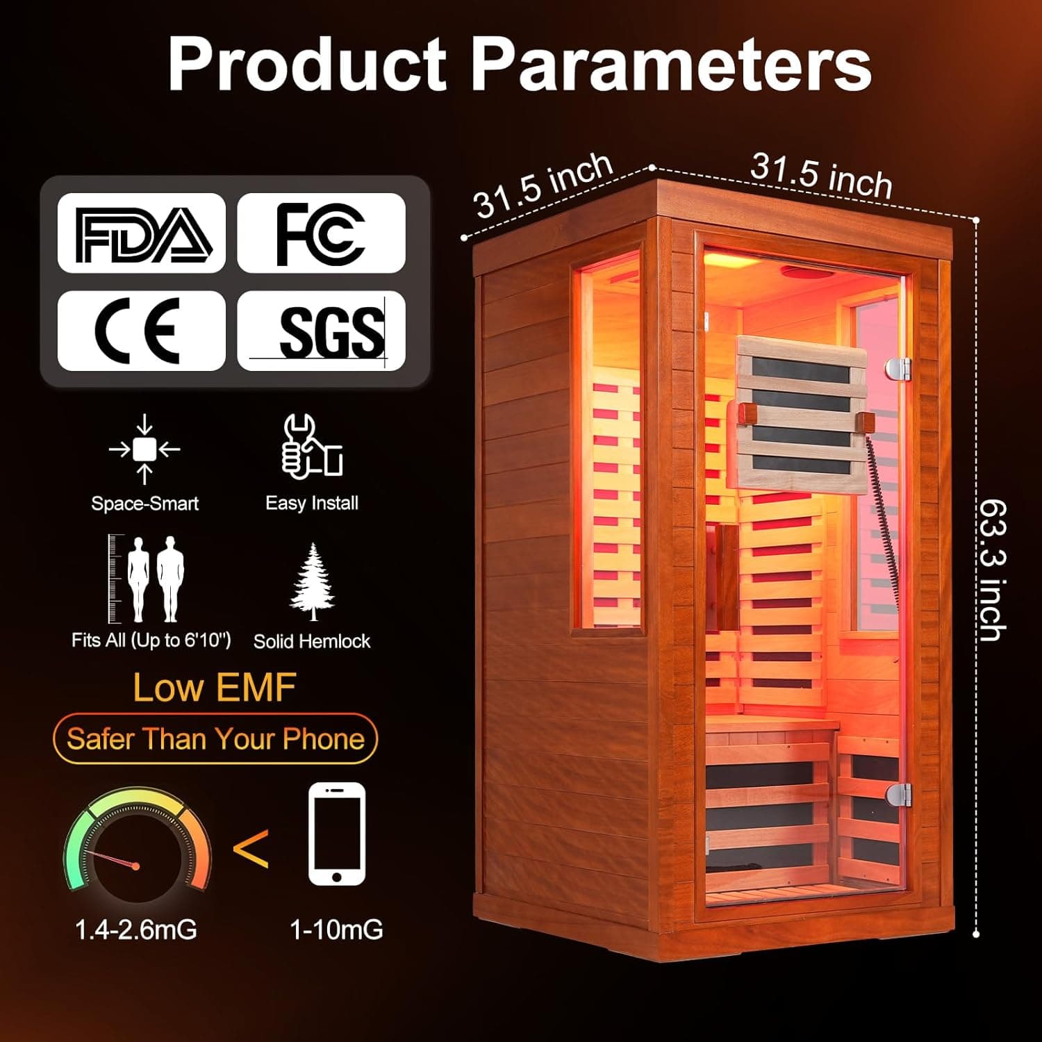 Clearlight 1-Person Canadian Hemlock Full Spectrum Infrared Sauna thumbnail 2