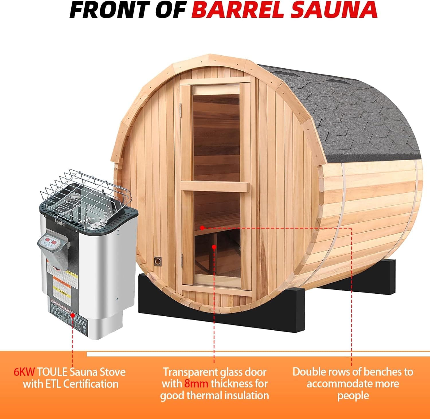 Panoramic 4-6 Person Canadian Cedar Barrel Sauna thumbnail 2
