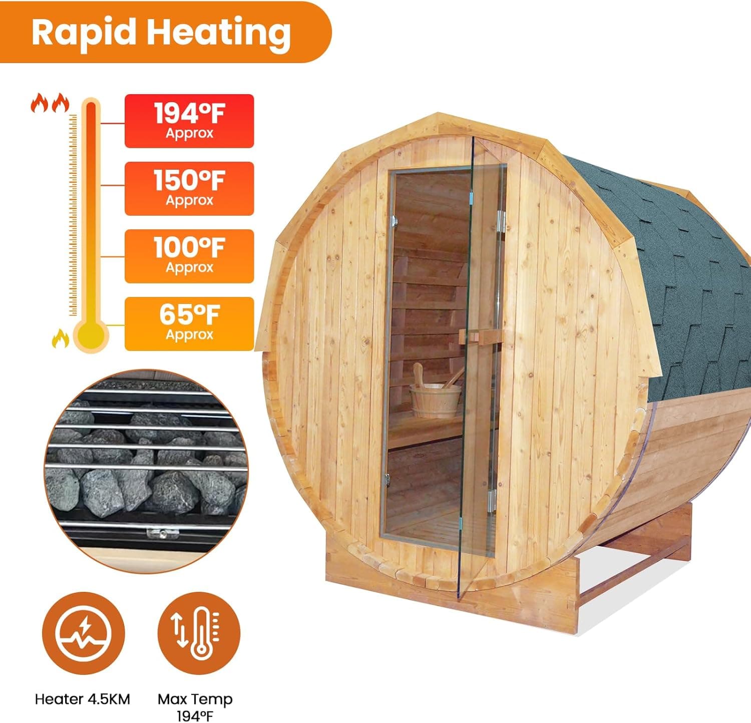 4-Person Carbonized Spruce Barrel Sauna thumbnail 4