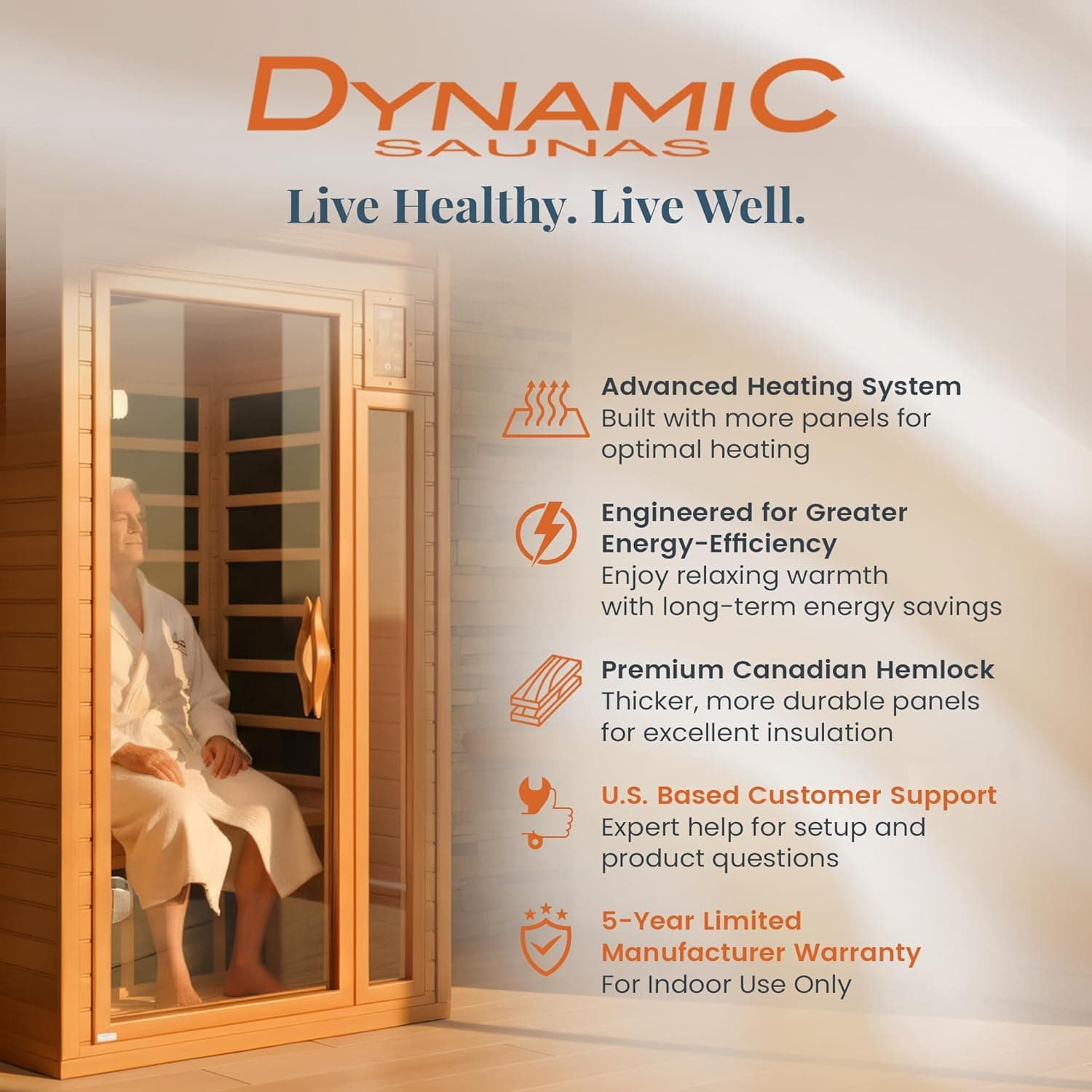 Dynamic Saunas Barcelona 1-2 Person Hemlock Infrared Sauna thumbnail 3