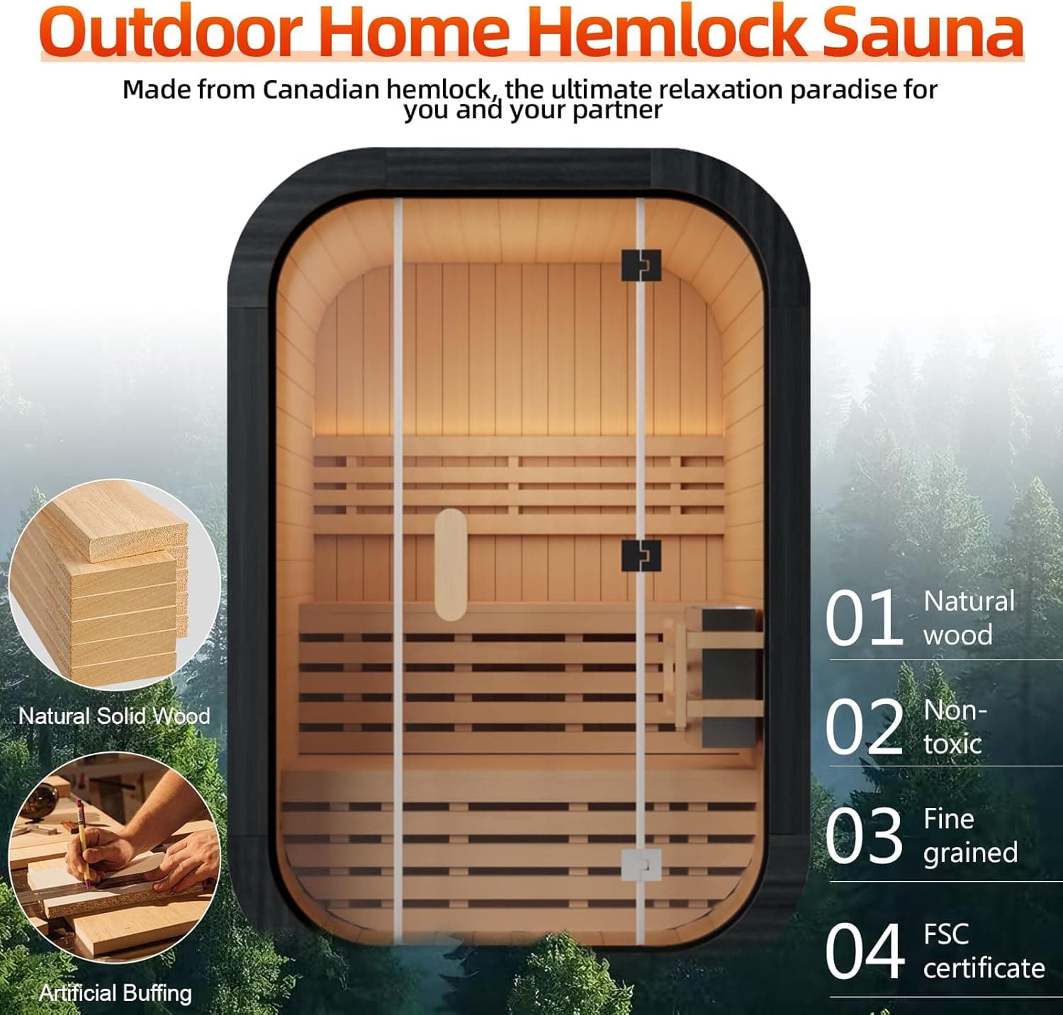 Cedar 2-Person Canadian Cedar Barrel Steam Sauna thumbnail 5