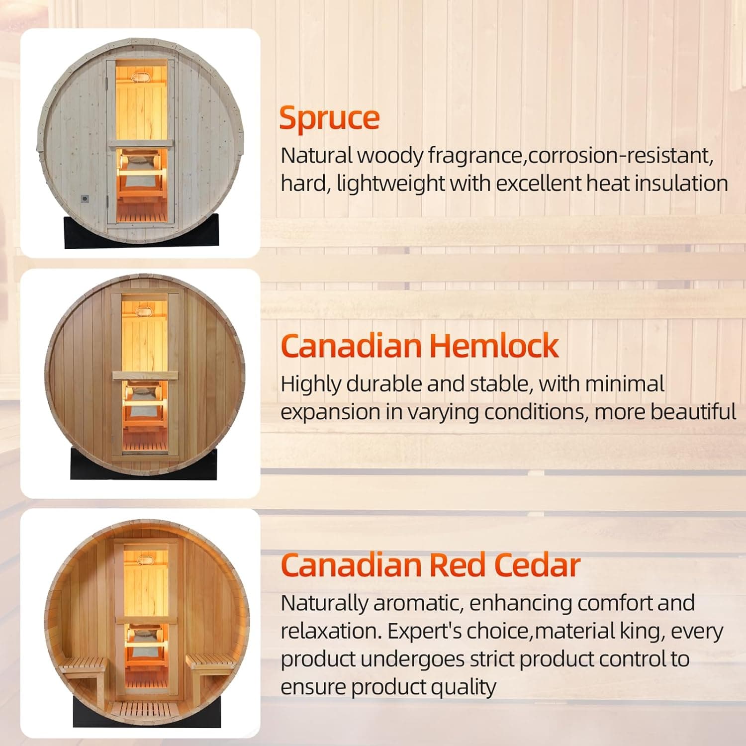 Smartmak 2-10 Person Canadian Cedar Barrel Sauna thumbnail 6