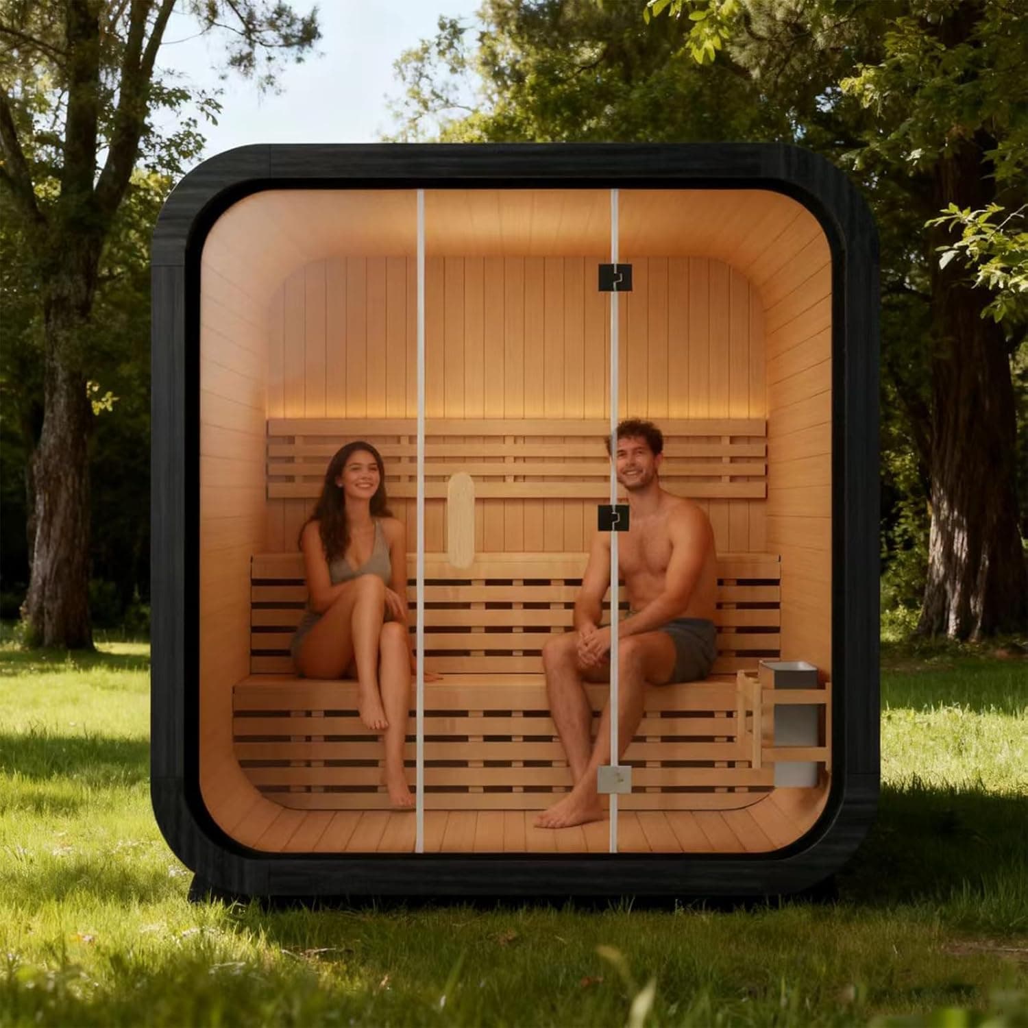 Canadian Red Cedar 4-6 Person Outdoor Cube Sauna thumbnail 2