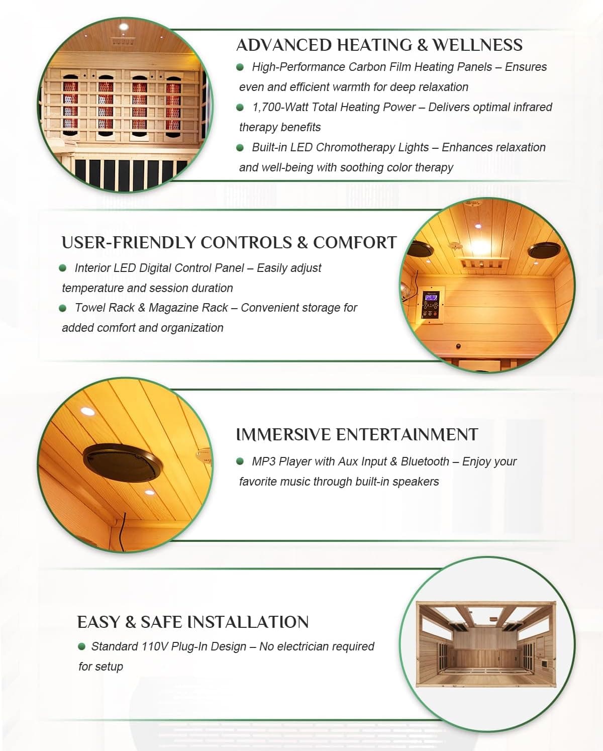 Customizable 1-6 Person Canadian Cedar Infrared Steam Barrel Sauna thumbnail 4