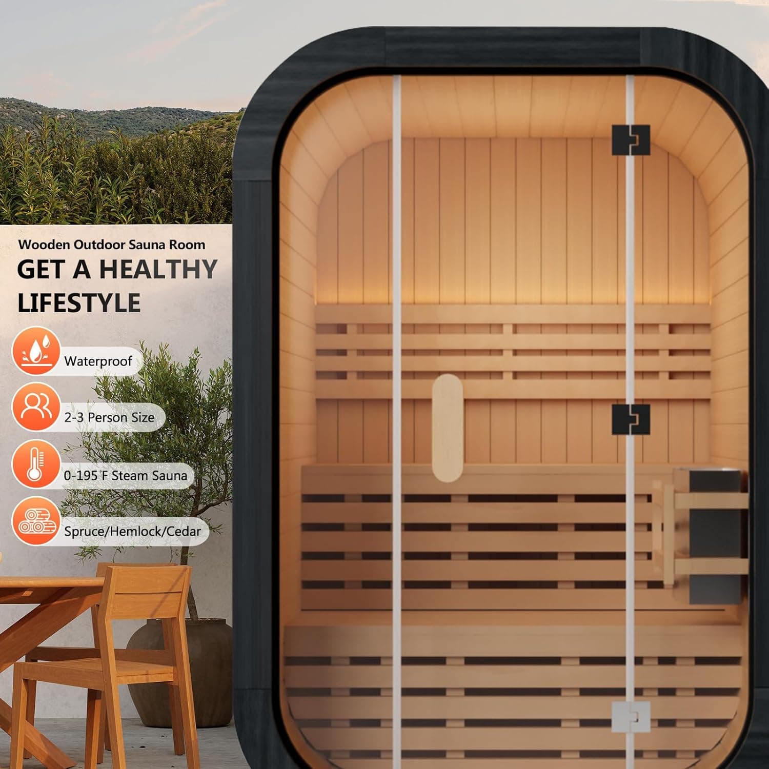 Cedar 2-Person Canadian Cedar Barrel Steam Sauna thumbnail 3