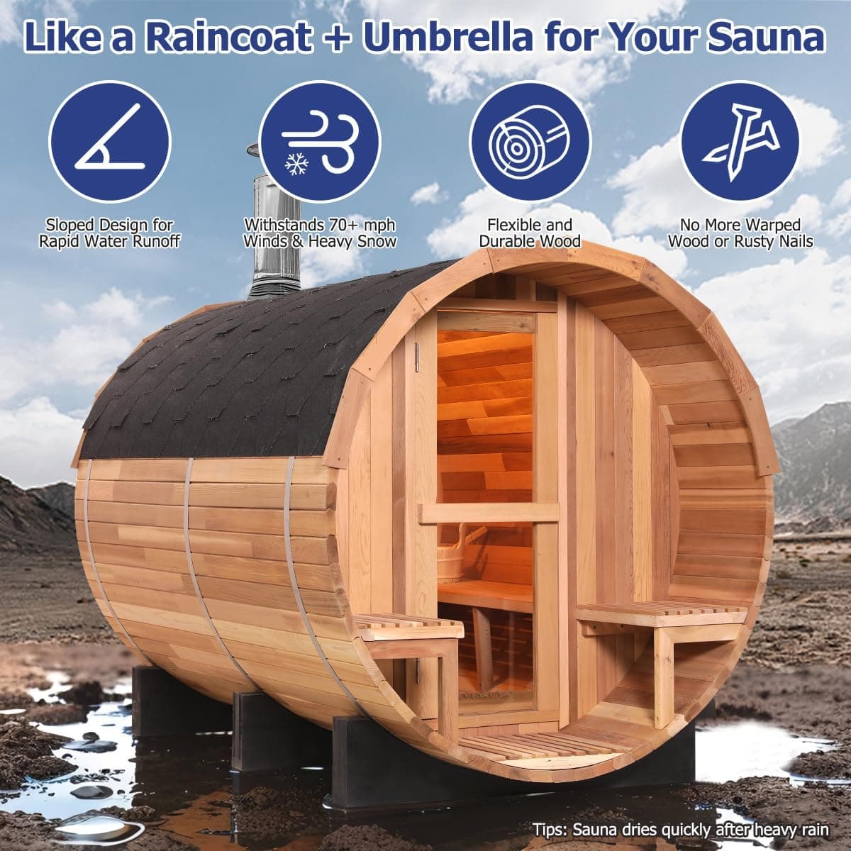 Cedar Panoramic 6-8 Person Luxury Barrel Sauna thumbnail 3