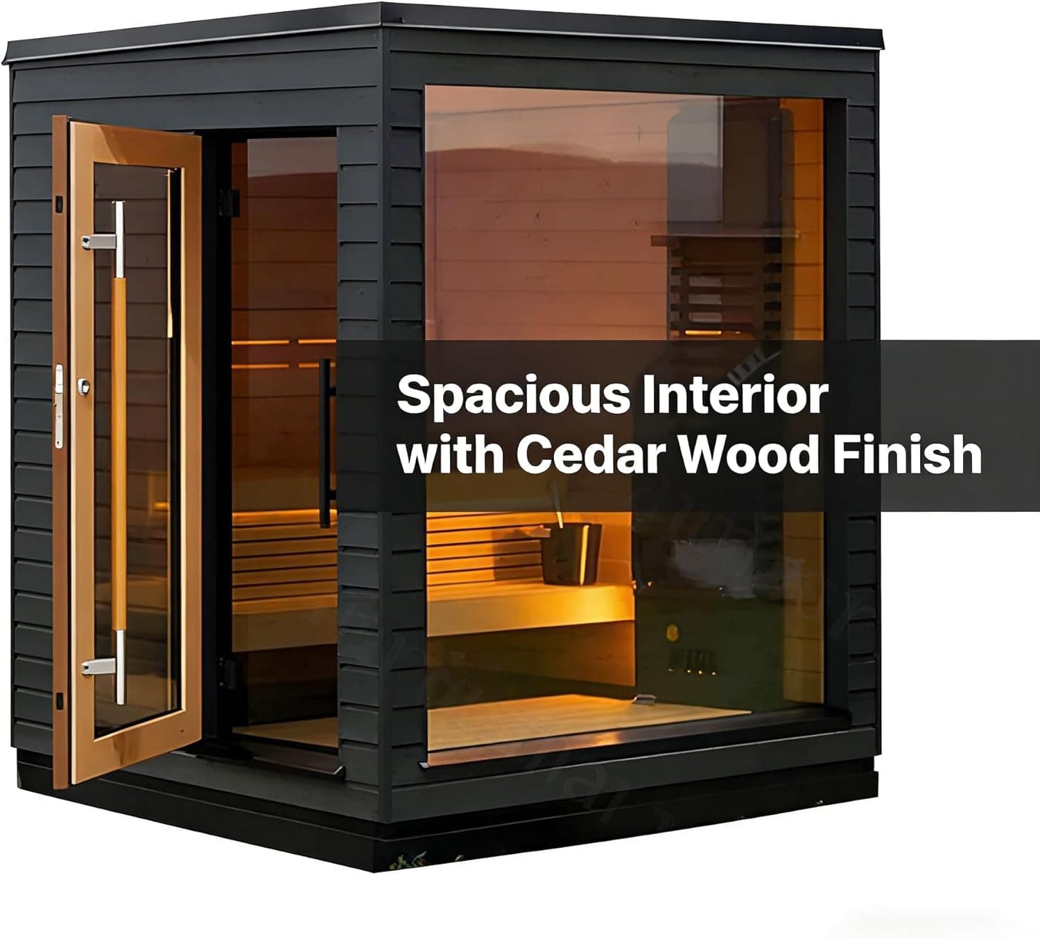 4-Person Finnish Cedar Barrel Sauna with Glass Front thumbnail 2