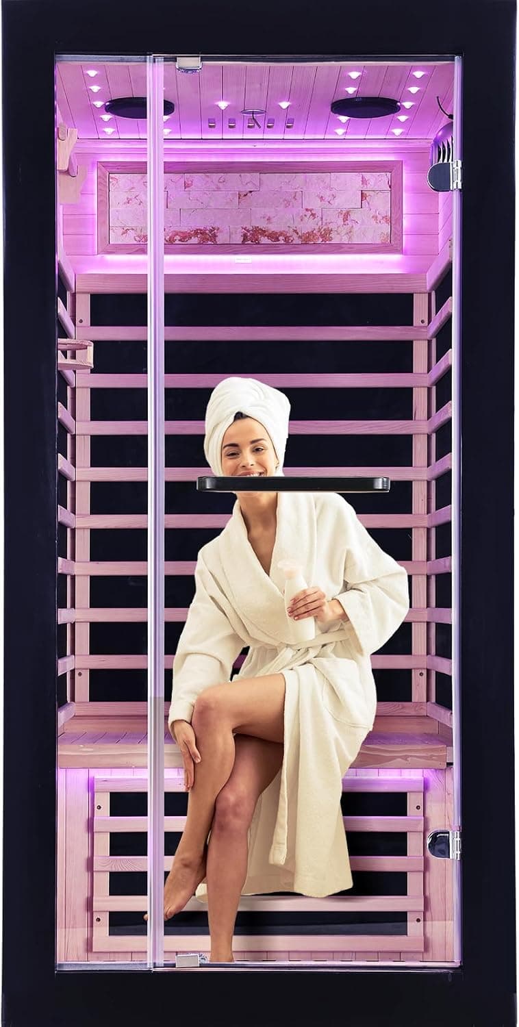 OUTEXER 1-Person Canadian Hemlock Infrared Sauna - Image 1