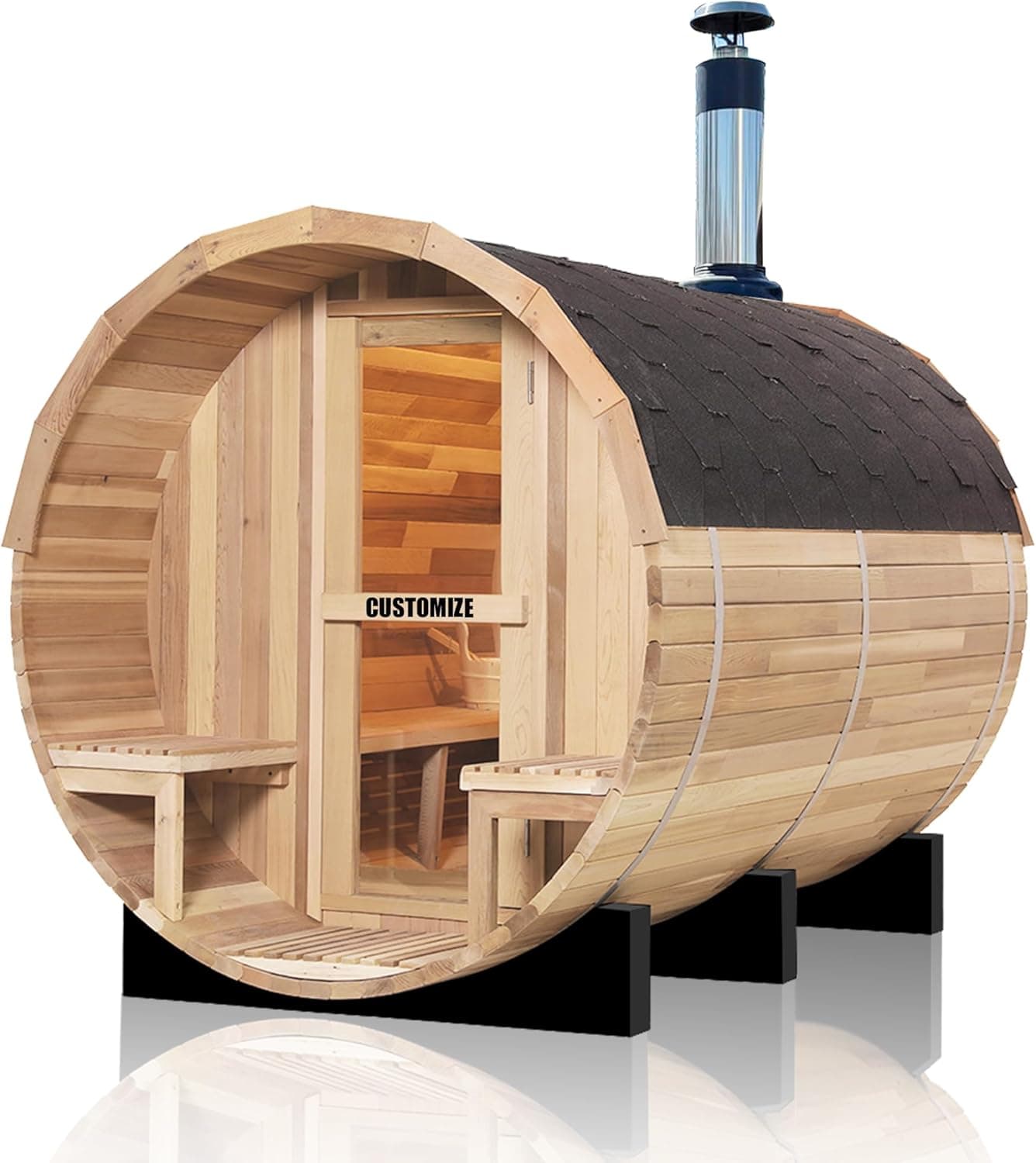 4-8 Person DIY Wooden Barrel Sauna with Porch - Image 1