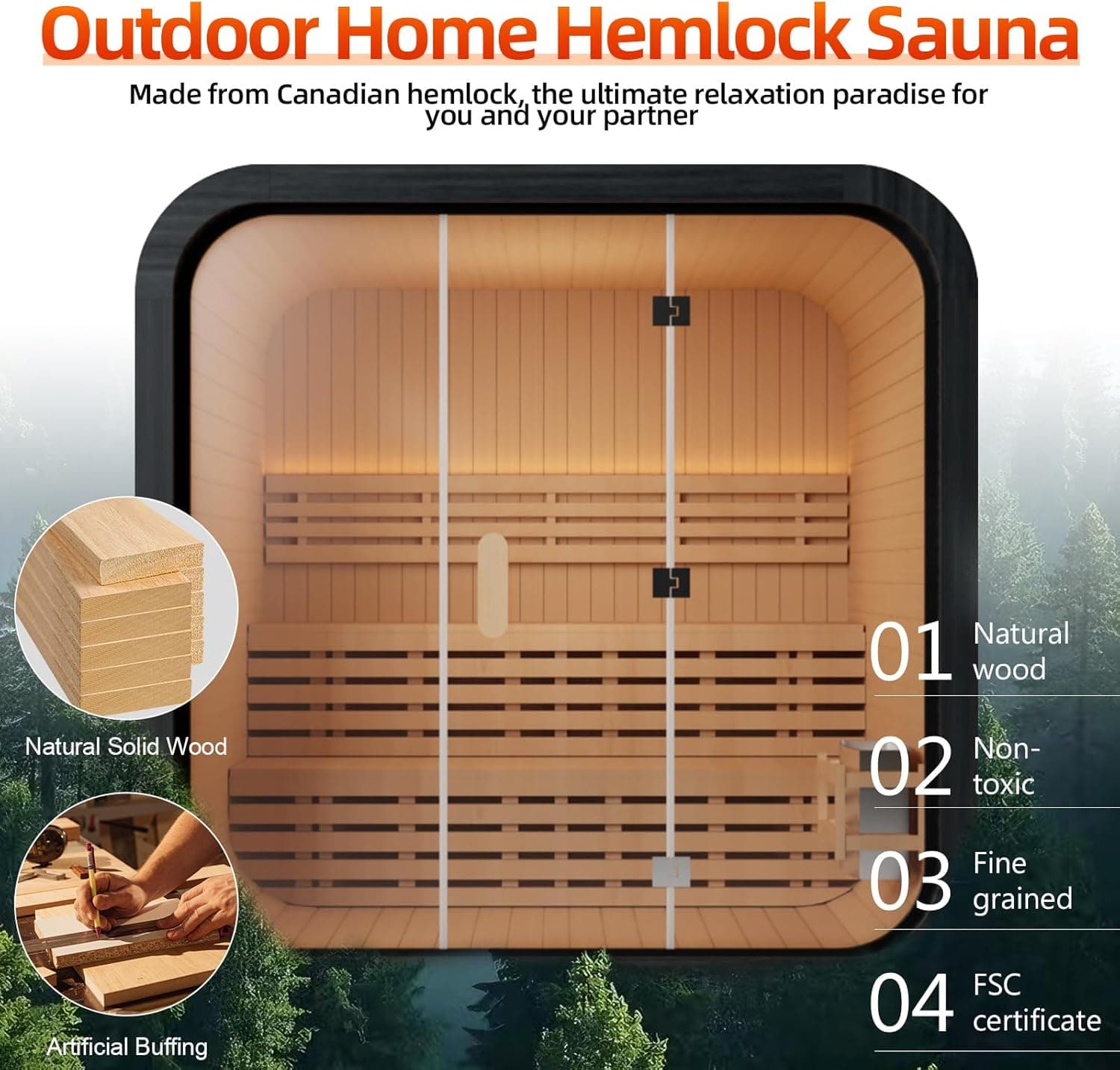 4-Person Canadian Hemlock Barrel Steam Sauna thumbnail 3