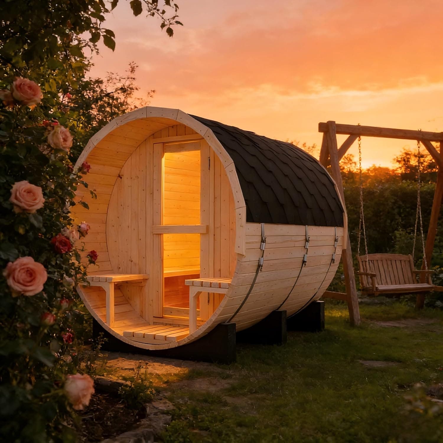 4-6 Person White Pine Outdoor Barrel Sauna thumbnail 4