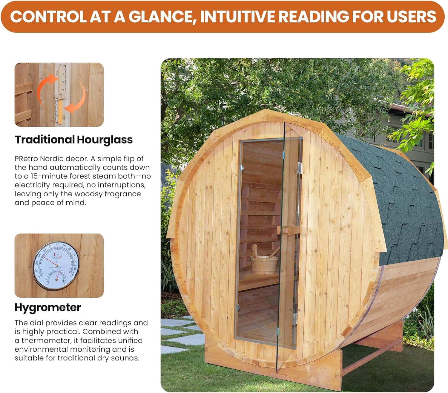 4-Person Carbonized Spruce Barrel Sauna thumbnail 5