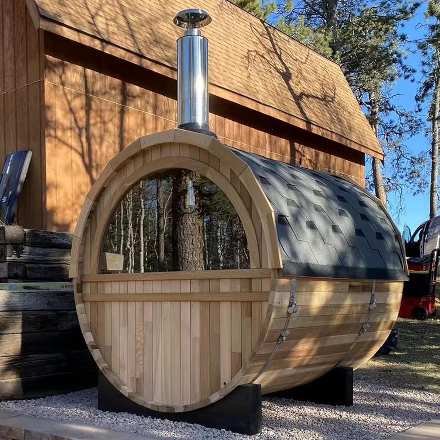 Smartmak 2-10 Person Canadian Hemlock Barrel Sauna thumbnail 4