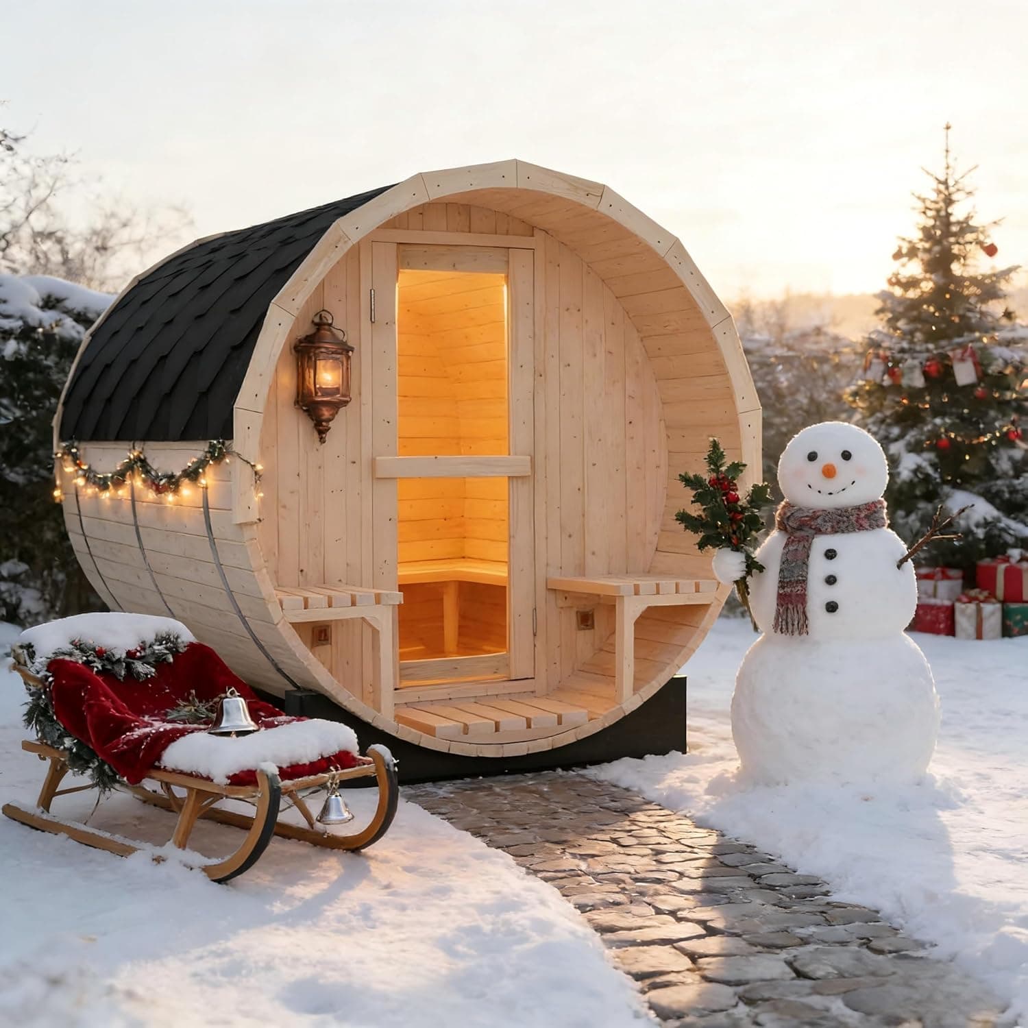 4-6 Person White Pine Outdoor Barrel Sauna thumbnail 5