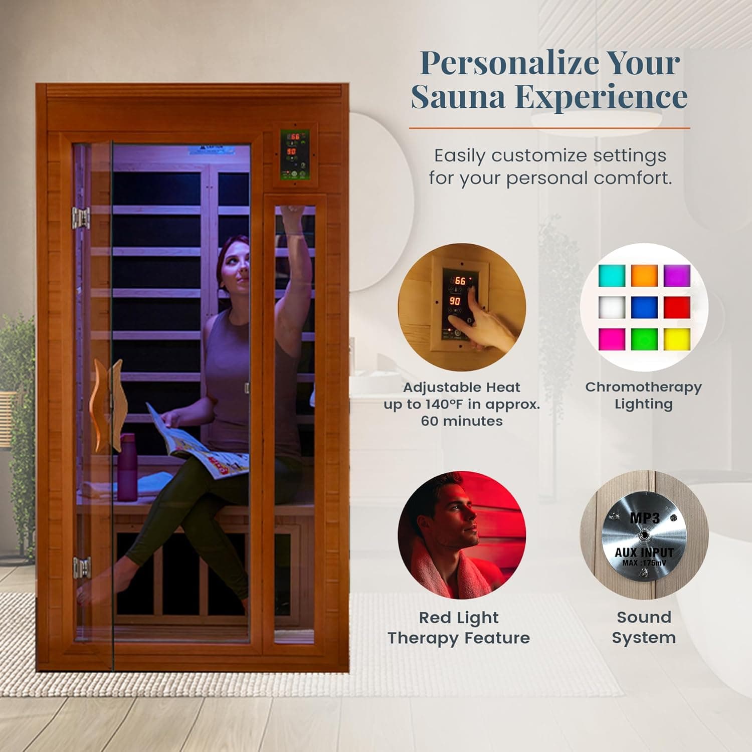 Dynamic Saunas Barcelona 1-2 Person Hemlock Infrared Sauna thumbnail 6