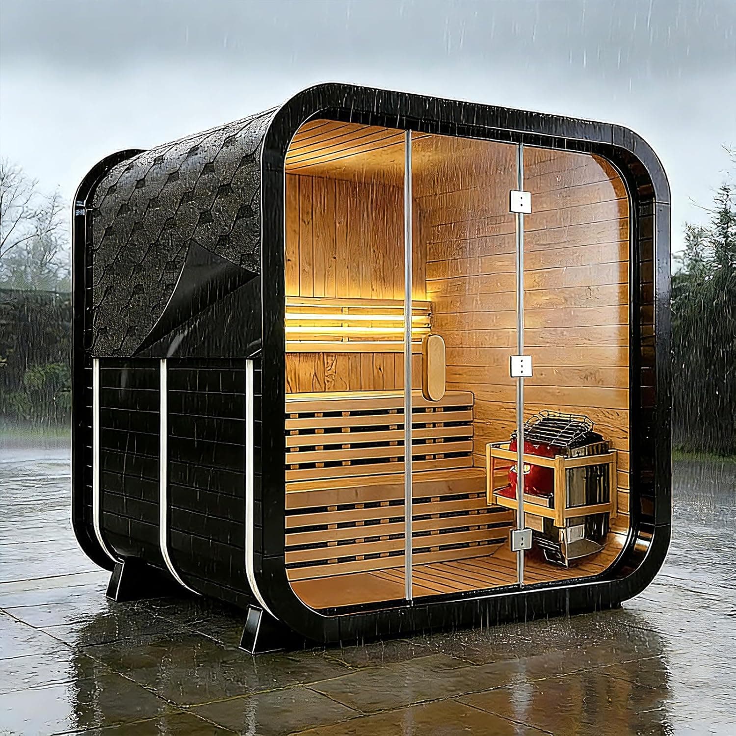 Canadian Red Cedar 4-6 Person Outdoor Cube Sauna - Image 1