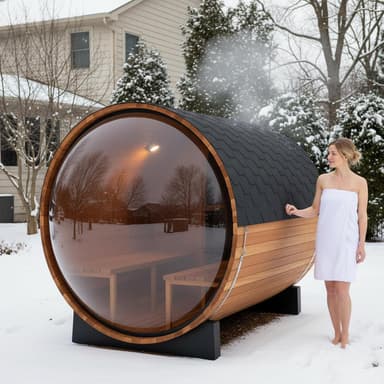 Panoramic 4-6 Person Canadian Cedar Barrel Sauna