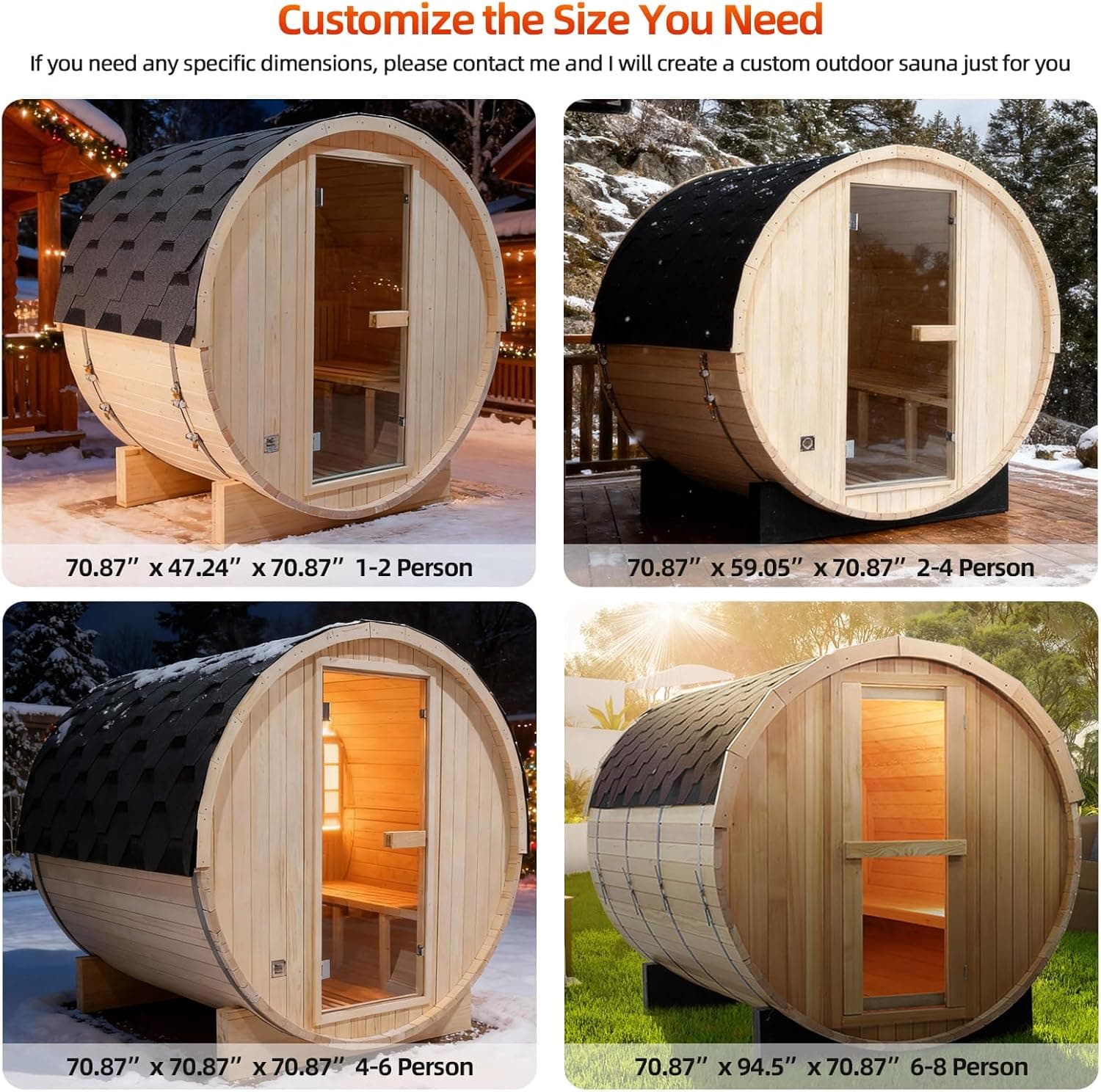 Smartmak 2-10 Person Canadian Cedar Barrel Sauna thumbnail 2