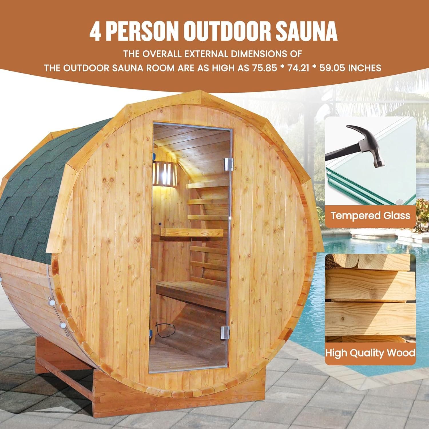 4-5 Person Carbonized Spruce Outdoor Traditional Sauna thumbnail 2