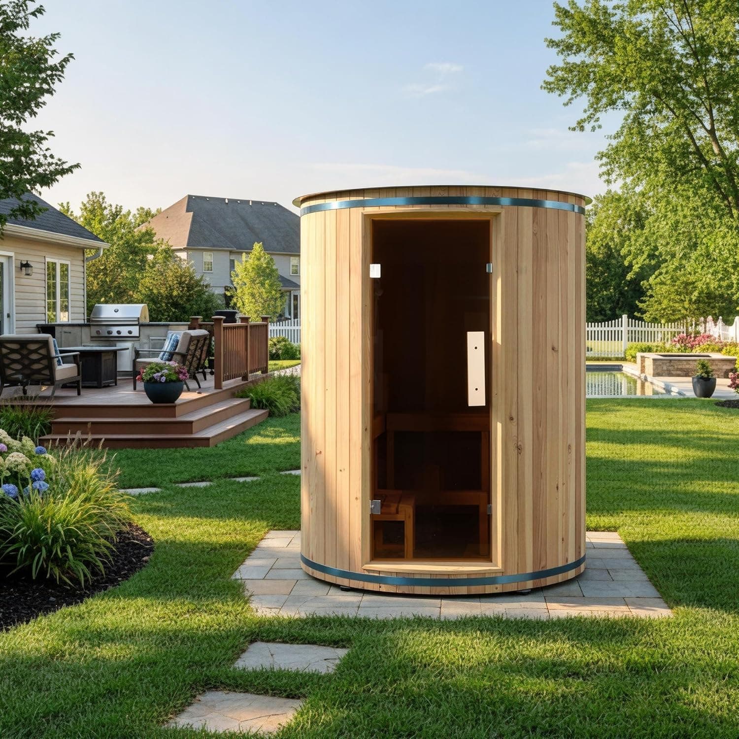 4-Person Japanese Cedar Vertical Barrel Sauna - Image 1
